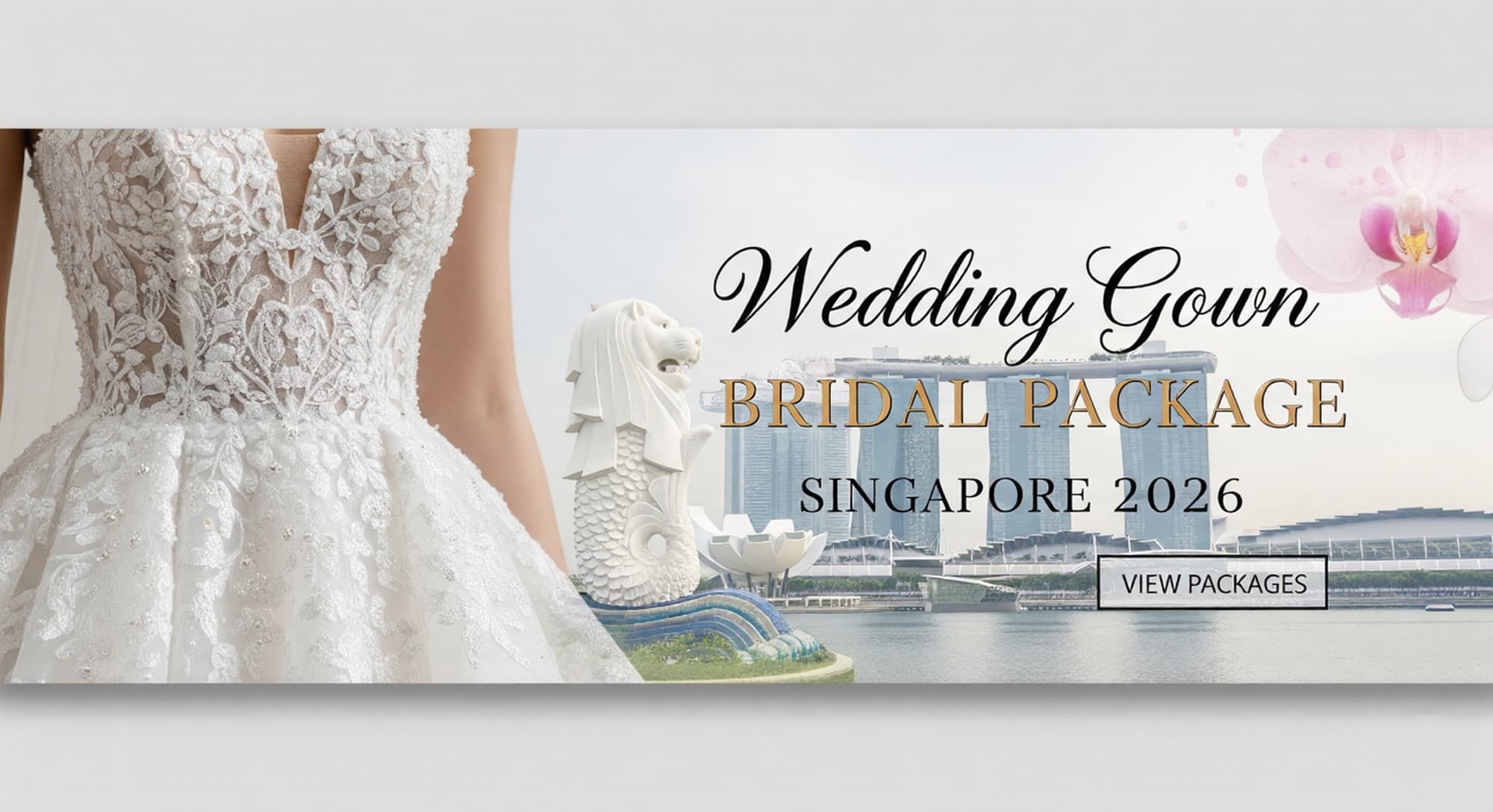 Bride trying on a wedding gown at a bridal boutique in Singapore