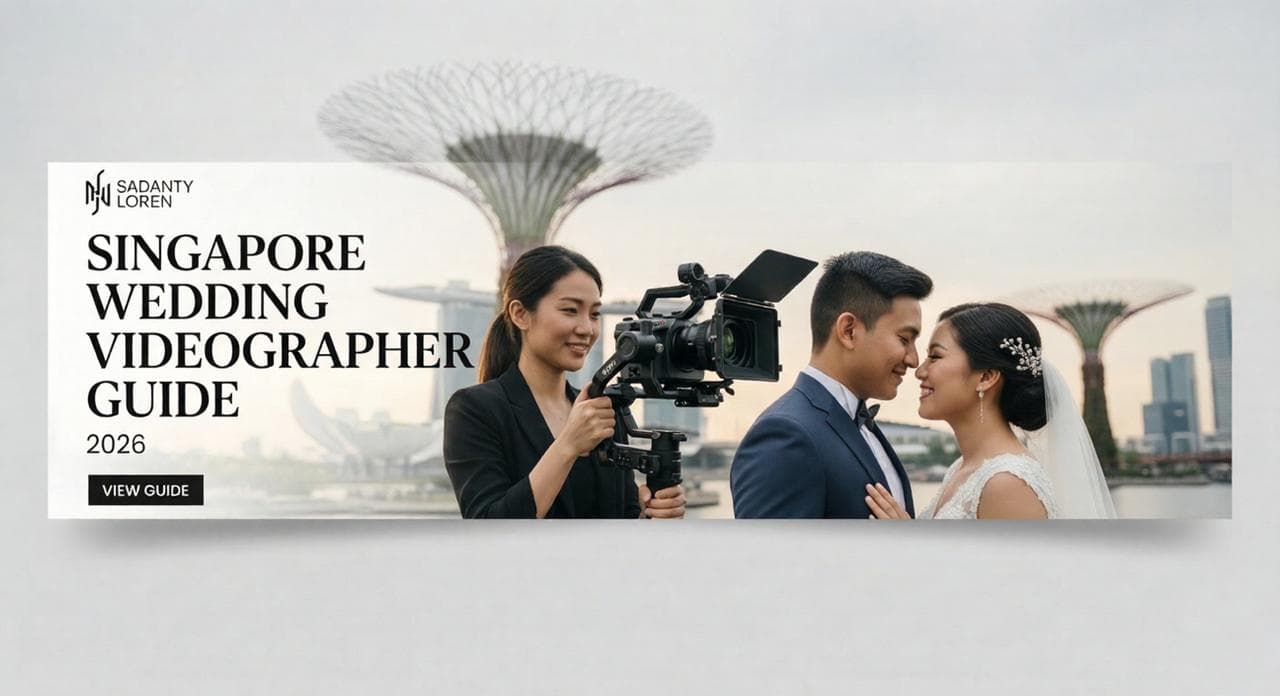 Wedding videographer filming a couple during their outdoor ceremony in Singapore
